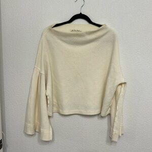 Free People waffle knit long sleeve sweater, shirt, cream, extra small